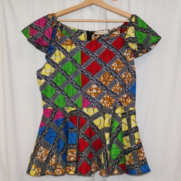 NWT Shenbolen Size 2X Multicolor Top Flared Sleeves Round Neck Zipper - Picture 2 of 14